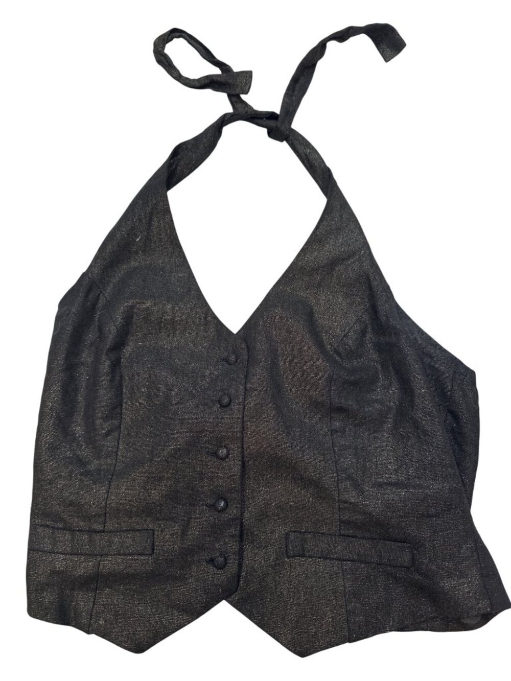 Fire Los Angeles Black Halter Vest Women's Lg Linen Rayon coquette, club,sexy